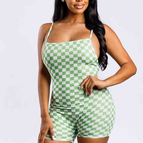 CHARMING BUNNY CHECKER PRINT ROMPER - Picture 2 of 6